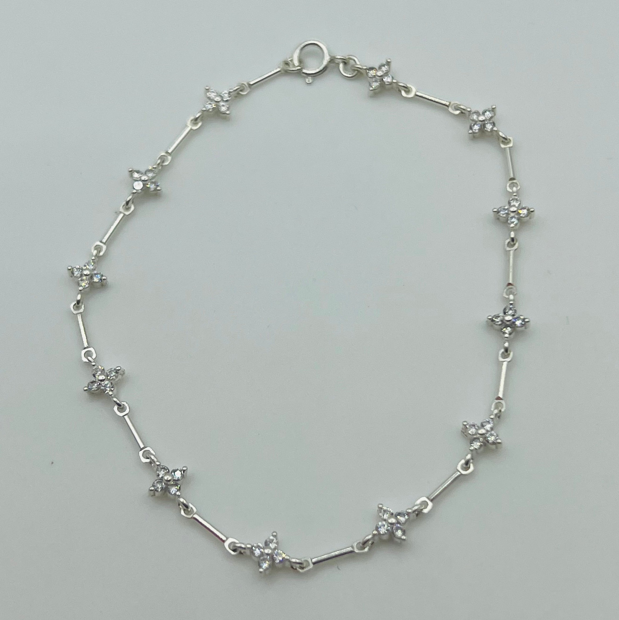 Crystal Clover Solid Bar Station Bracelet | 14 Karat Gold Filled & 925 Sterling Silver