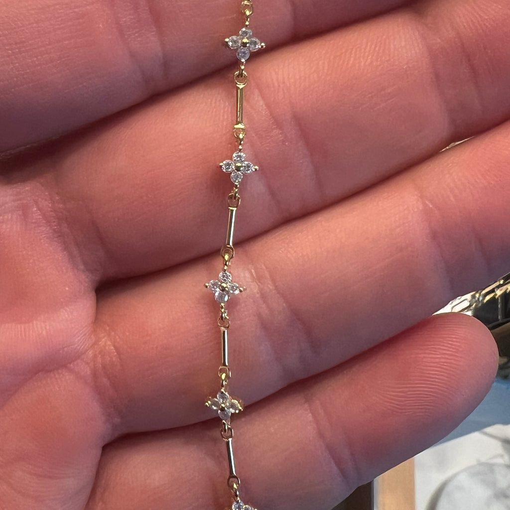 Crystal Clover Solid Bar Station Bracelet | 14 Karat Gold Filled & 925 Sterling Silver