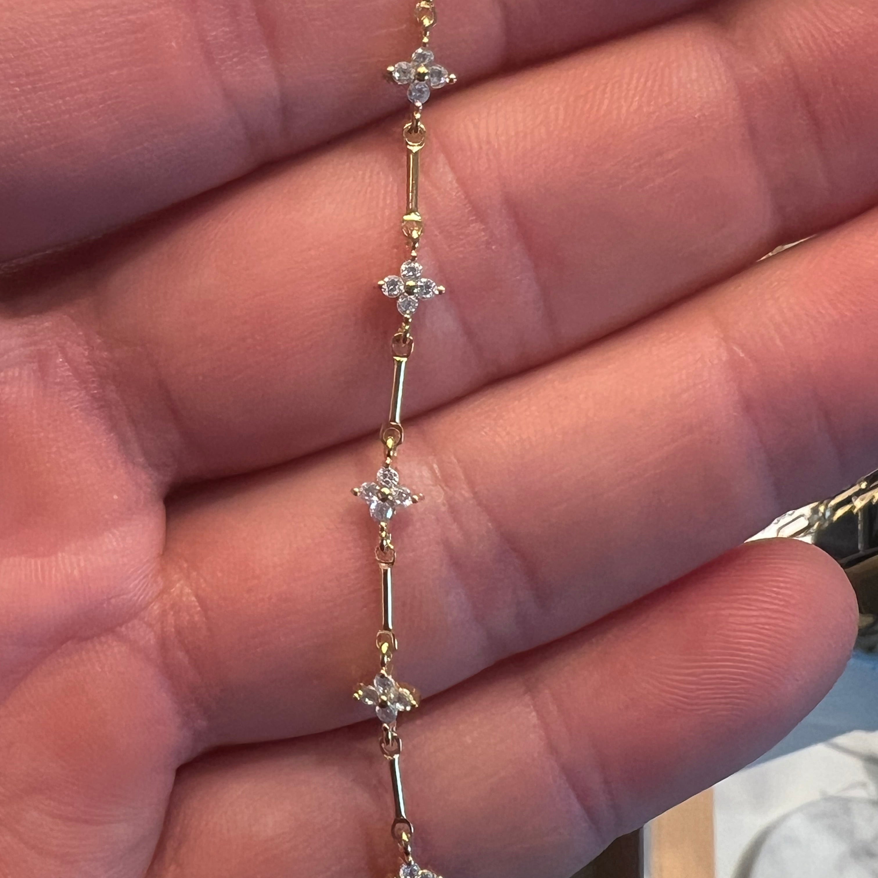 Crystal Clover Solid Bar Station Bracelet | 14 Karat Gold Filled & 925 Sterling Silver