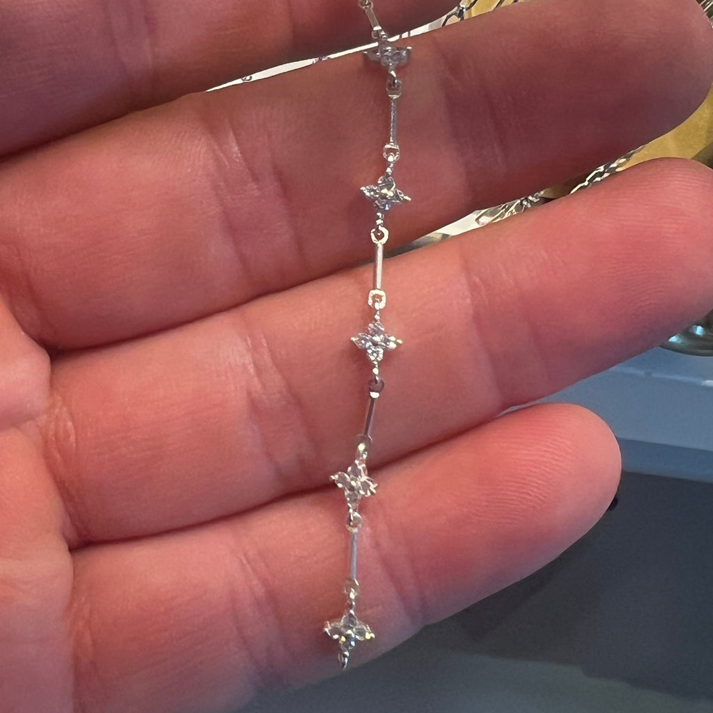 Crystal Clover Solid Bar Station Bracelet | 14 Karat Gold Filled & 925 Sterling Silver