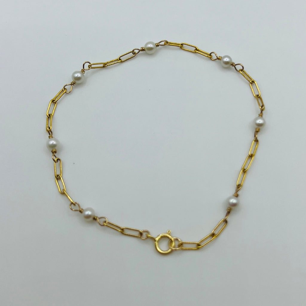 Scattered Pearl Chain Bracelet flat lay on white background