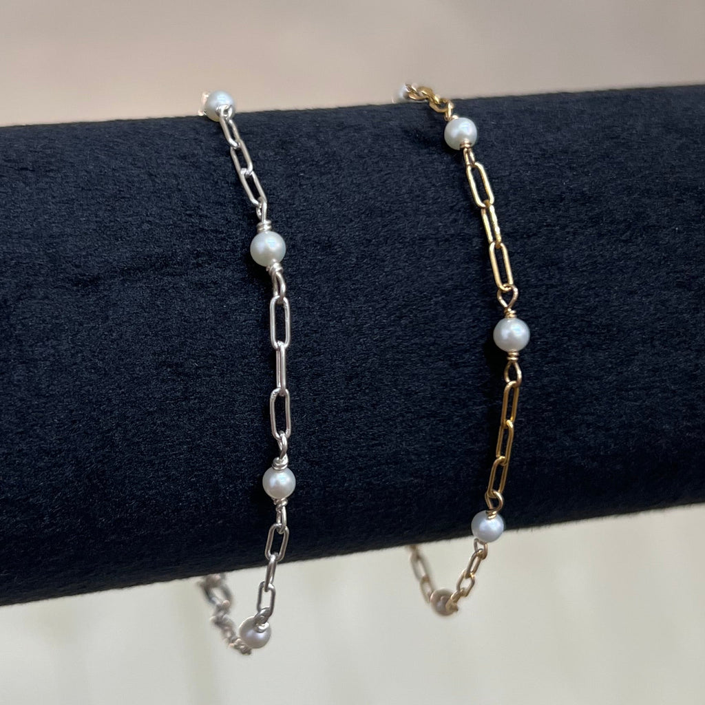 Scattered Pearl Chain Bracelet | 14 Karat Gold Filled & 925 Sterling Silver