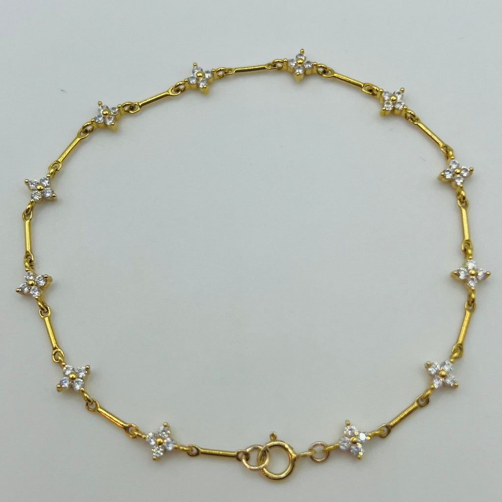 Crystal Clover Solid Bar Station Bracelet | 14 Karat Gold Filled & 925 Sterling Silver