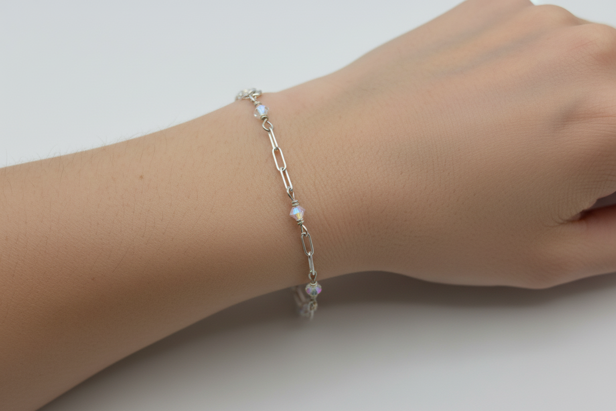 Crystal Paperclip Chain Bracelet – alternate angle