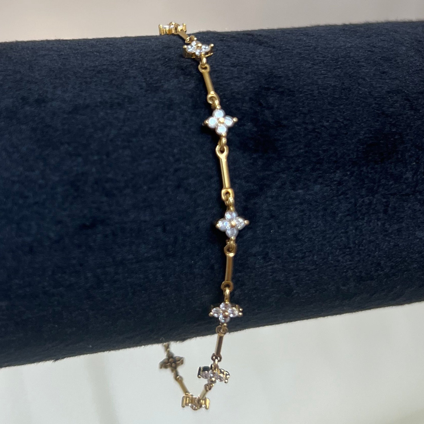 Crystal Clover Solid Bar Station Bracelet | 14 Karat Gold Filled & 925 Sterling Silver
