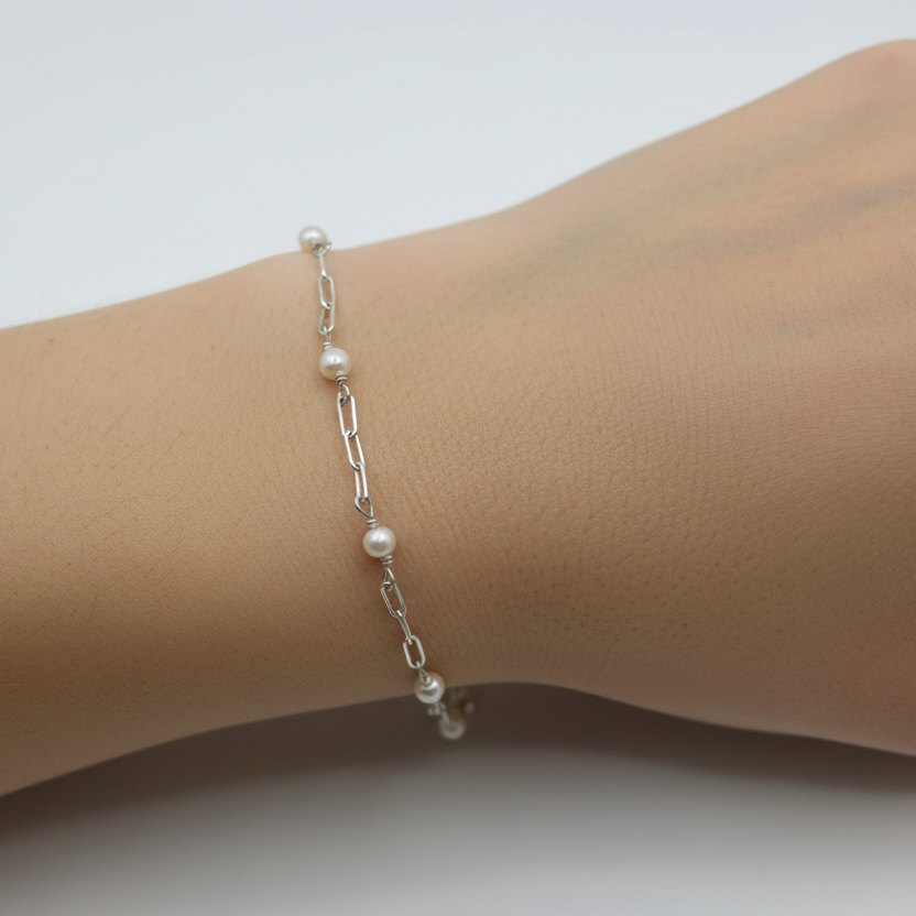 Pearl Paperclip Chain Bracelet - No Dangling